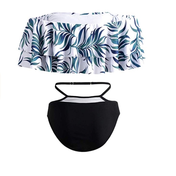 Women Two Piece Off Shoulder Ruffled Flounce Crop - Picture 3 of 3